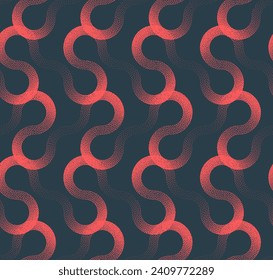 Astonishing Tangled Wavy Lines Vector Seamless Pattern Trendy Red Abstract Background. Half Tone Art Illustration for Textile. Endless Graphical Exceptional Abstraction Wallpaper Dot Work Texture