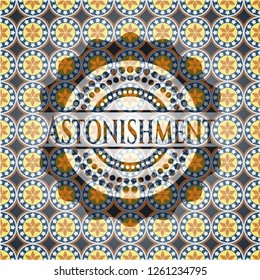 Astonishment arabic badge. Arabesque decoration.