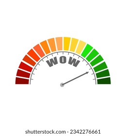 Astonishment level on measure scale. Instrument scale with arrow. Colorful infographic gauge element.