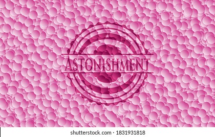 Astonishment pink emblem with bubbles background. Vintage. Vector Illustration. Detailed. 