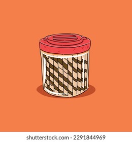 astor is a chocolate wafer roll snack in the clear plastic jar with red plastic cap on top of the jar illustration vector design. Usually a snack to eat during Eid