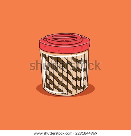 astor is a chocolate wafer roll snack in the clear plastic jar with red plastic cap on top of the jar illustration vector design. Usually a snack to eat during Eid