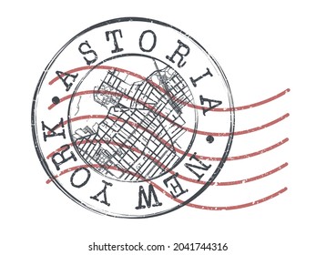 Astoria, Queens, NY, USA Stamp Map Postal. Silhouette Seal Roads and Streets. Passport Round Design. Vector Icon. Design Retro Travel National Symbol.