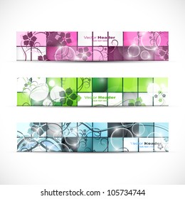 Astract flower set of headers with three different style vector design