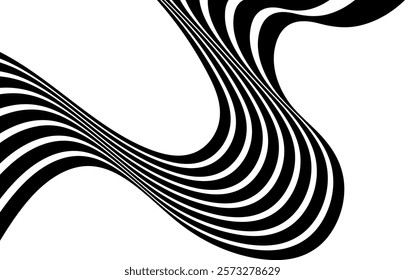 Astract perspective line stripes with 3d dimensional effect isolated on white background