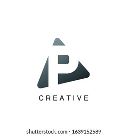 Astract Techno  Letter P Logo, negative space vector design concept with geometric shape.