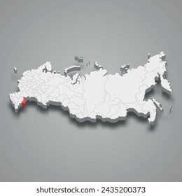 Astrakhan region highlighted in red on a grey Russia 3d map
