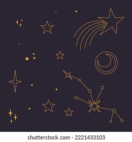 Astral celestial frame with stars, hands, sun, moon phases, and copy space. Mystic design. Ornate magical banner with a place for text. Linear geometric border