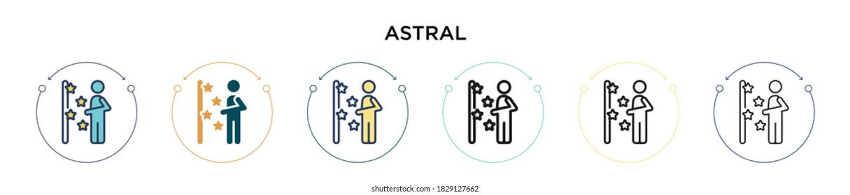 Astral icon in filled, thin line, outline and stroke style. Vector illustration of two colored and black astral vector icons designs can be used for mobile, ui, web