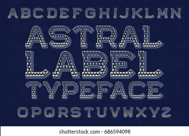 Astral label typeface. Isolated english alphabet.