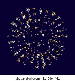 Astral magic stars gold falling sparkle texture vector background. Glitter confetti, shining sparkles pattern design on dark. Glittering golden stars vector gold tinsel lights background.