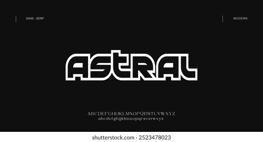 Fuente de tecnología digital abstracta moderna astral. Logo fuente creativa, tipo, tecnología, película, digital, música, película. Fuente e ilustración en formato Vector.