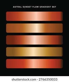 Astral sunset gradient color palette vector set. Five horizontal rounded bars featuring copper bronze and gold shades.