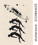 Astral travel out of body or reincarnation spiritual concept poster or card design template with levitated human body silhouette. Vector illustration