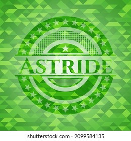 Astride green emblem with triangle mosaic background. Vector Illustration. Detailed. 