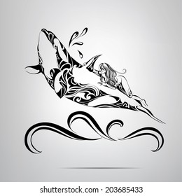 Astride a killer whale. Vector illustration