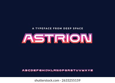 Astrion Font. Futuristic Tech Typeface. Set of Modern Geometric Latin Capital Letters. Perfect for Logos and Branding. Vector Illustration.