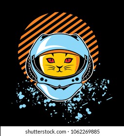 Astro Cat Animal Astronaut Colored Illustration Design   