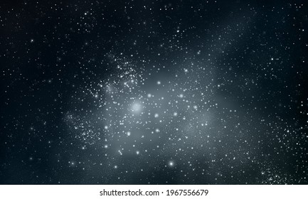 Astro Landscape Of The Night Sky With Many Stars, Vector Art Illustration.