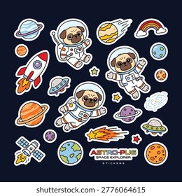 Astro Pug Space Explorer Sticker Set