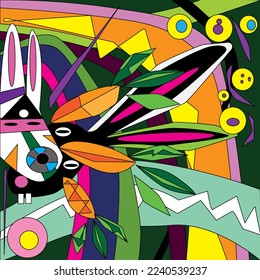 astro rabbit samurai abstract digital artwork

