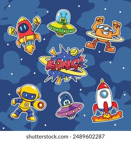 Astro Space Galaxy sticker Set, perfect for stickers, merchandise, mascots, clothing embroidery, and apparel designs. This pack offers high-quality, eye-catching characters, easy to use and scalable.