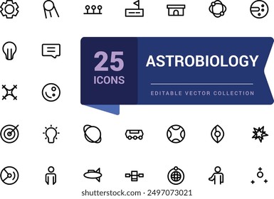 Astrobiology icon collection. Set Science outline icons collection. Minimal Linear icon editable vector stroke illustration.