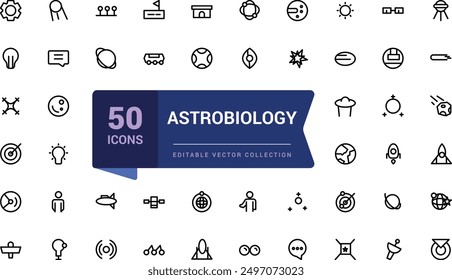 Astrobiology icon collection. Set Science outline icons collection. Minimal Linear icon editable vector stroke illustration.