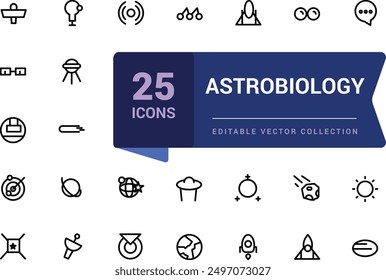 Astrobiology icon collection. Set Science outline icons collection. Minimal Linear icon editable vector stroke illustration.