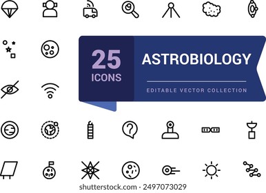 Astrobiology icon collection. Set Science outline icons collection. Minimal Linear icon editable vector stroke illustration.