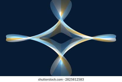 Astroid tangents form a fourfold navy and amber envelope with directional flow for finance dashboards, market analytics, strategy reports, and data presentations.
