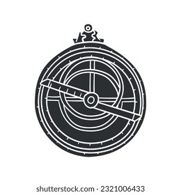 Astrolabe Icon Silhouette Illustration. Vintage Travel Tool Vector Graphic Pictogram Symbol Clip Art. Doodle Sketch Black Sign.