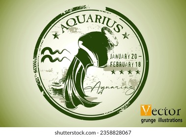 astrologi Aquarius element, Abstract grunge stamp with the Aquarius symbol from the horoscope, Grunge Round zodiac sign Aquarius.