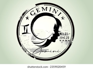 elemento astrologi Gemini, sello abstract grunge con el símbolo Gemini del horóscopo, signo de zodiaco redondo Grunge Gemini