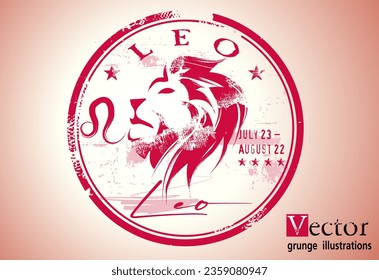 astrologi Leo element, Abstract grunge stamp with the Leo symbol from the horoscope, Grunge Round zodiac sign Leo