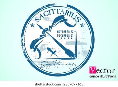 astrologi Sagittarius element, Abstract grunge stamp with the Sagittarius symbol from the horoscope, Grunge Round zodiac sign Sagittarius.