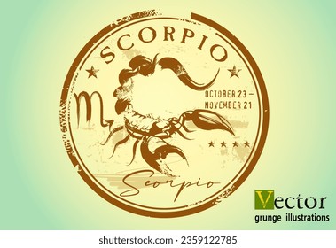 astrologi Scorpio element, Abstract grunge stamp with the Scorpio symbol from the horoscope, Grunge Round zodiac sign Scorpio.