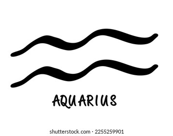 Astrological Aquarius zodiac sign. Hand drawn vector illustration. Simple ink sketch art. Horoscope sign. Tattoo Aquarius zodiac vector symbol. Isolated on white background