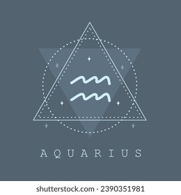 Astrological Aquarius zodiac sign. Horoscope icon in boho minimalist style. Mystic vector illustration. Spiritual tarot card. Hand drawn magic vintage logo.
