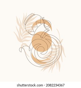 Astrológico Aquarius zodiac firma un dibujo de una línea. Elegante emblema de astrología, contorno de símbolo, contorno para el logo místico, huella de calendario en estilo mínimo boho. Arte abstracto vectorial del horóscopo