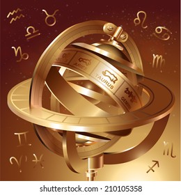 Astrological background with astrolabe. Vector illustration