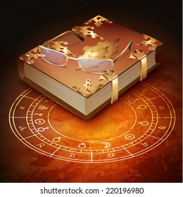 Astrological background with a book. Vector illustration