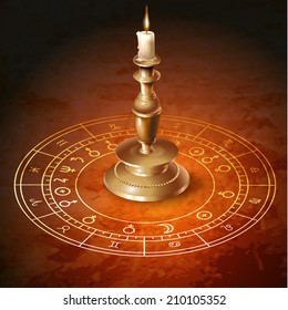 Astrological background with a candle. Vector illustration