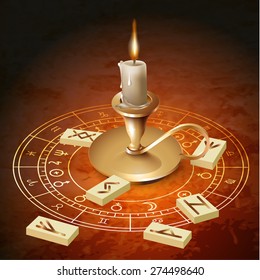 Astrological background with a candle. Vector illustration