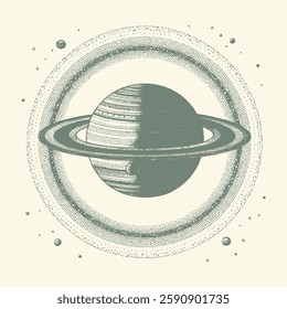 Astrological banner with the planet saturn on a white background .planet with rings isolated on white background retro halftone grunge punk dotted cut-out space collage element for mixed media design