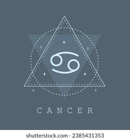 Astrological Cancer zodiac sign. Horoscope icon in boho minimalist style. Mystic vector illustration. Spiritual tarot card. Hand drawn magic vintage logo.