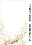 Astrological chart with planet Saturn, sun, moon and stars. Golden hand-drawn design isolated on white background. Illustration of divination or horoscope, vintage style. Vector frame with copy space.