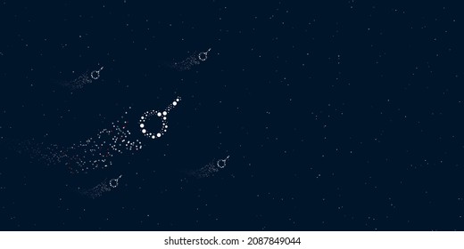 A astrological connection symbol filled with dots flies through the stars leaving a trail behind. There are four small symbols around. Vector illustration on dark blue background with stars