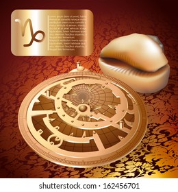 Astrological design elements on a vintage background with victorian ornament in retro style 