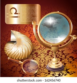 Astrological design elements on a vintage background with victorian ornament in retro style 
